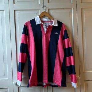 Adidas Originals Men’s Rugby Shirt, Size L, Pink & Navy Stripes